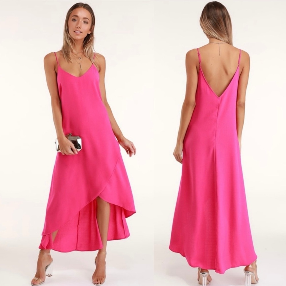Lulus Sweet Surprise Bright Pink High-Low Maxi Dress Womens XS Sleeveless Party
